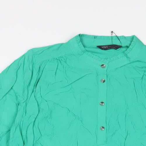 Marks and Spencer Womens Green Viscose Basic Blouse Size 10 V-Neck - Pleated