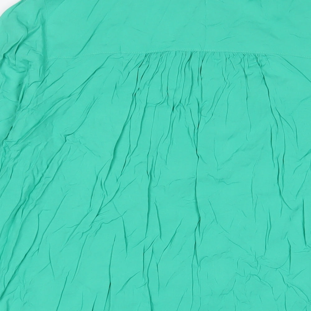 Marks and Spencer Womens Green Viscose Basic Blouse Size 10 V-Neck - Pleated