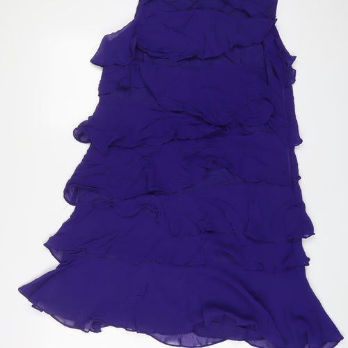 Monsoon Womens Purple Silk A-Line Size 14 Boat Neck Zip