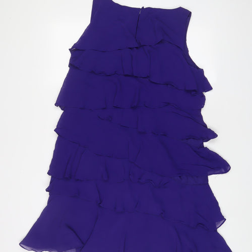 Monsoon Womens Purple Silk A-Line Size 14 Boat Neck Zip
