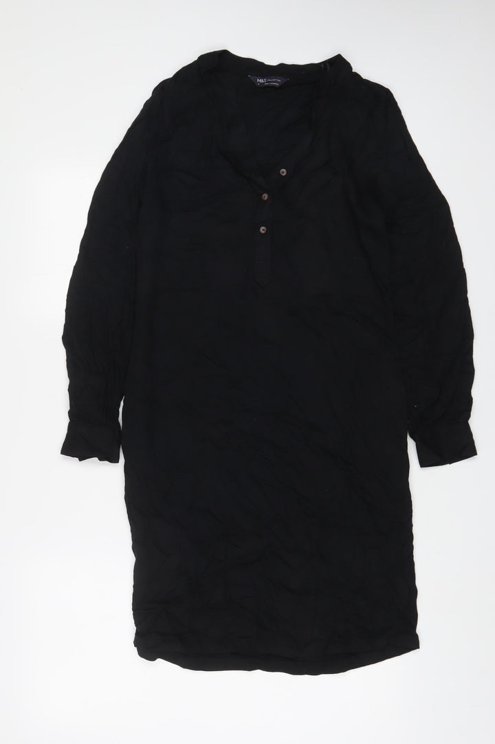Marks and Spencer Womens Black Viscose A-Line Size 6 V-Neck Button