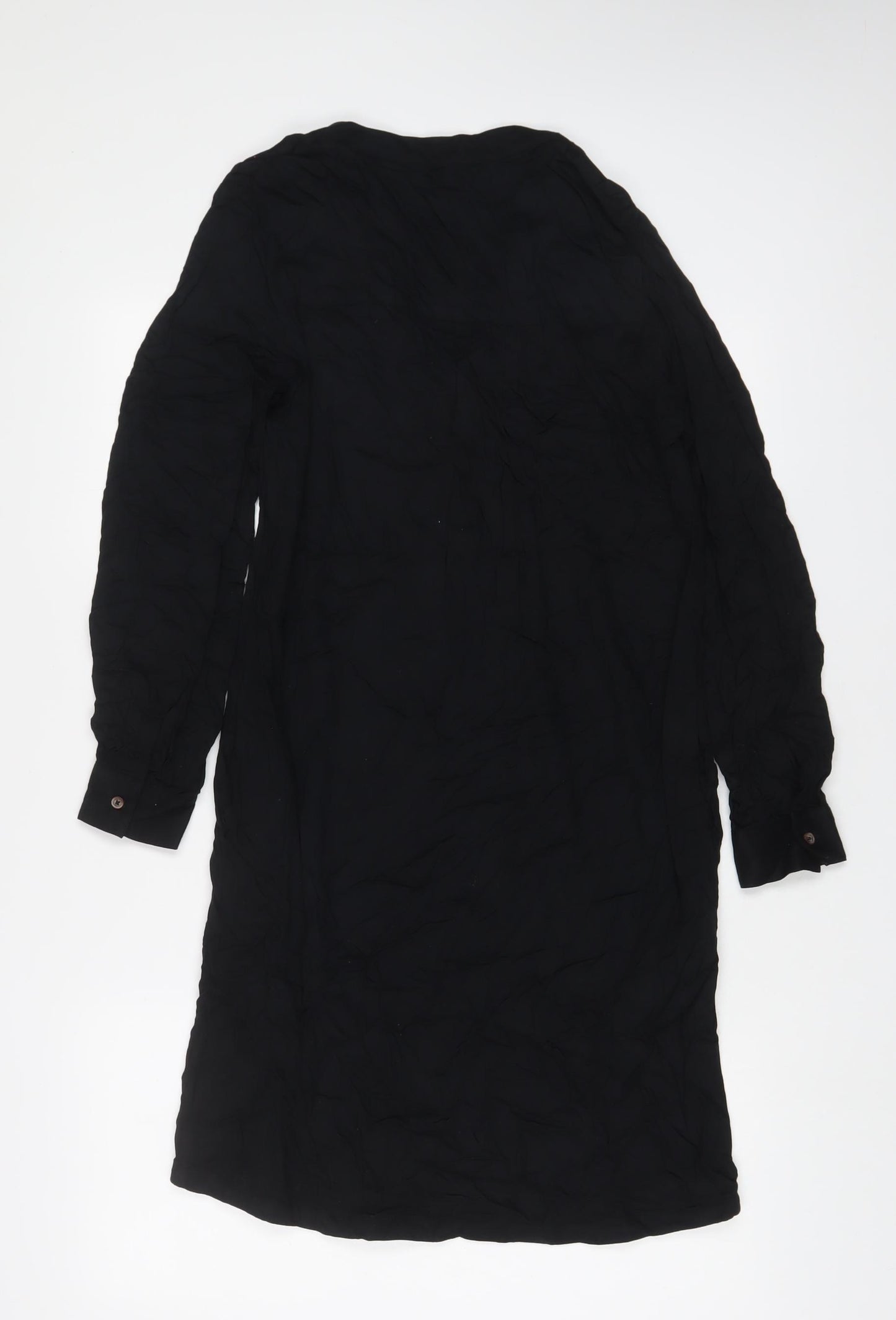 Marks and Spencer Womens Black Viscose A-Line Size 6 V-Neck Button
