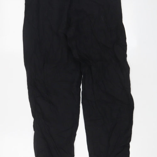 Marks and Spencer Womens Black Linen Trousers Size 8 L30 in Regular Hook & Eye - Belted