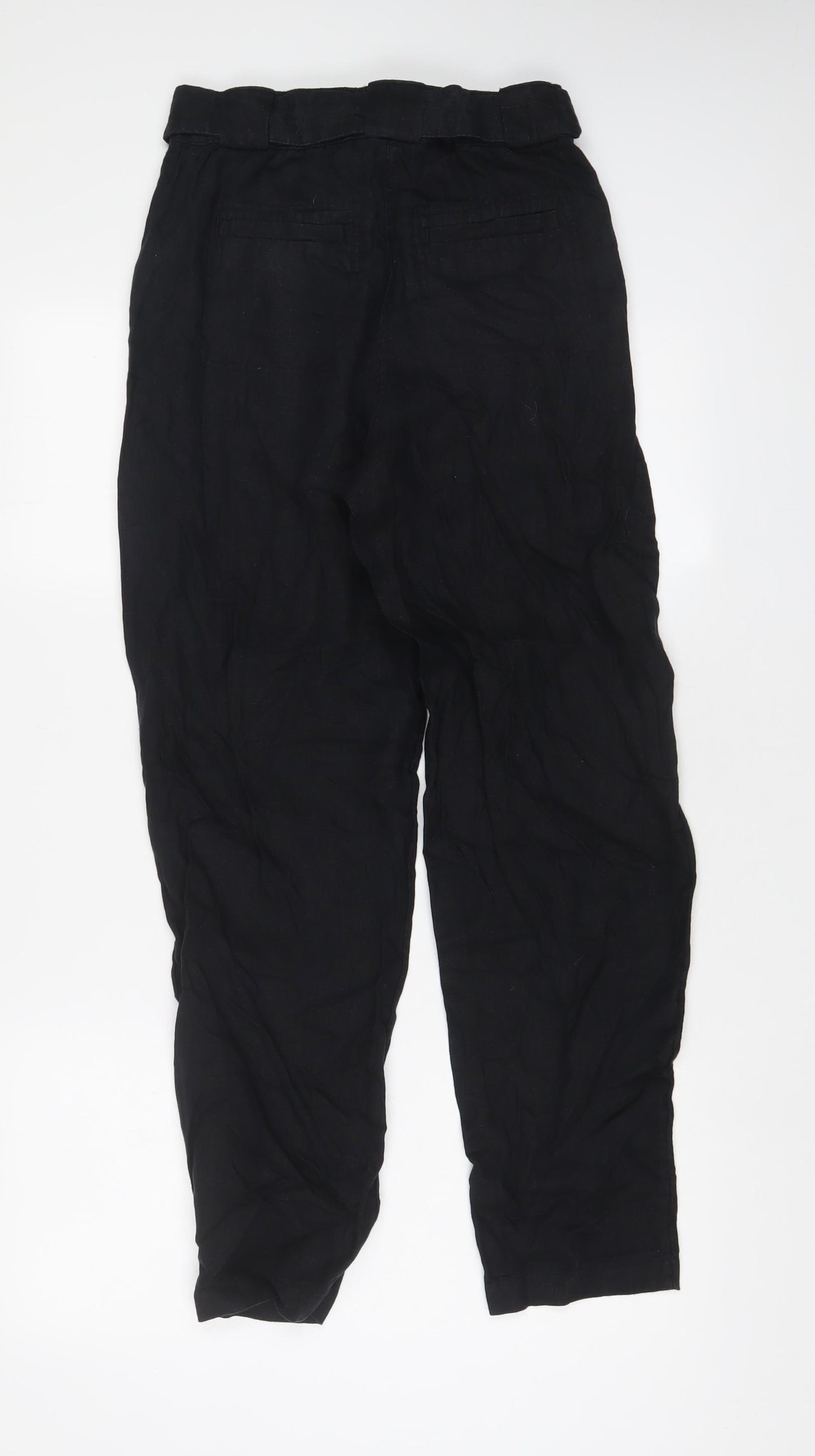 Marks and Spencer Womens Black Linen Trousers Size 8 L30 in Regular Hook & Eye - Belted
