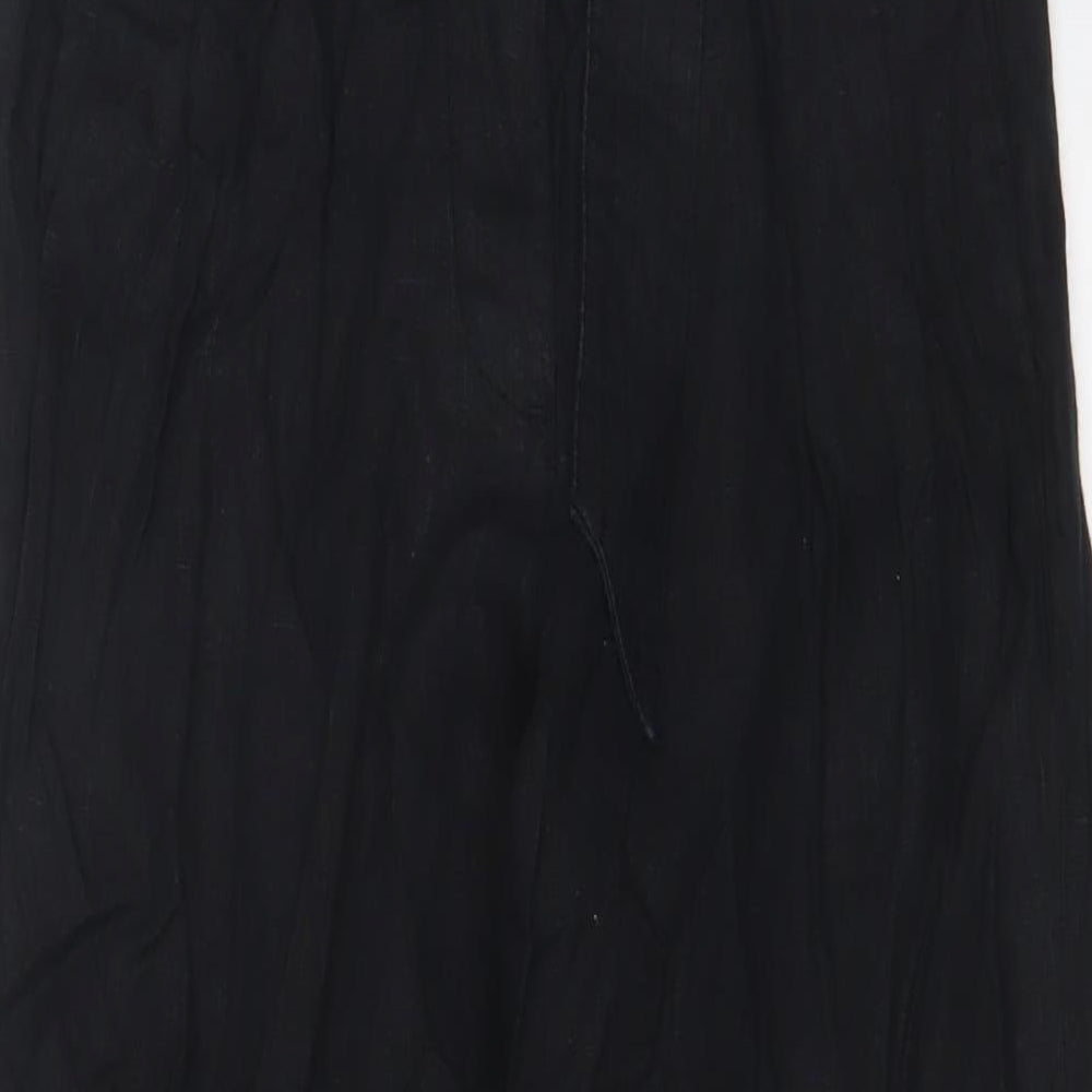 Marks and Spencer Womens Black Linen Trousers Size 8 L30 in Regular Hook & Eye - Belted
