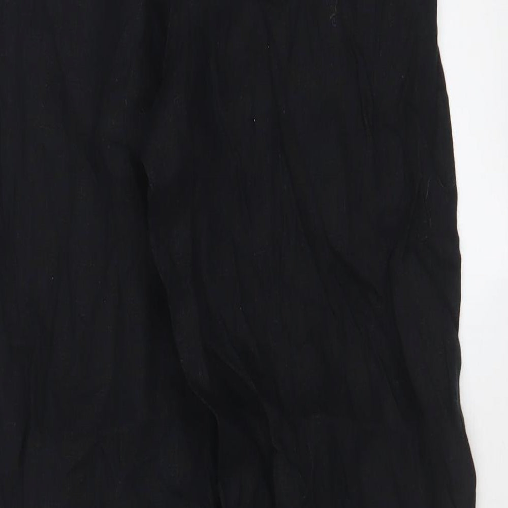 Marks and Spencer Womens Black Linen Trousers Size 8 L30 in Regular Hook & Eye - Belted