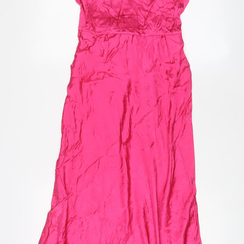 Marks and Spencer Womens Pink Viscose A-Line Size 6 Boat Neck Zip - Belted