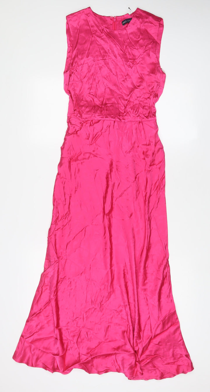 Marks and Spencer Womens Pink Viscose A-Line Size 6 Boat Neck Zip - Belted