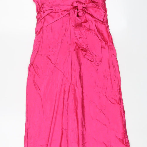 Marks and Spencer Womens Pink Viscose A-Line Size 6 Boat Neck Zip - Belted
