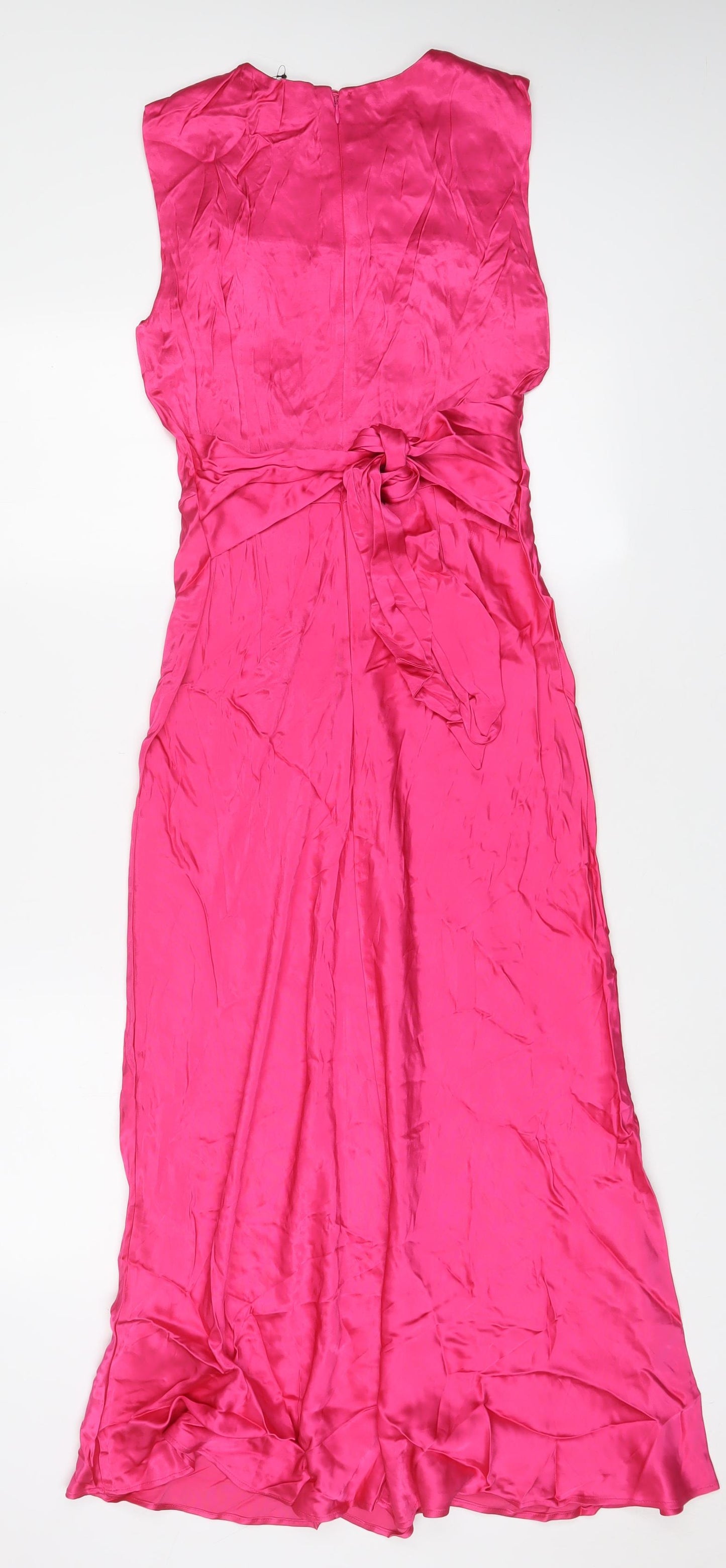 Marks and Spencer Womens Pink Viscose A-Line Size 6 Boat Neck Zip - Belted