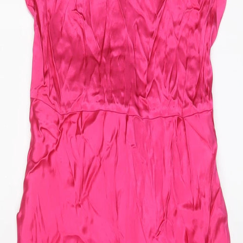 Marks and Spencer Womens Pink Viscose A-Line Size 6 Boat Neck Zip - Belted
