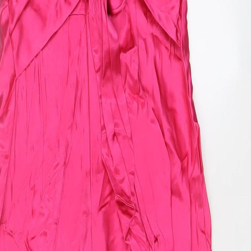 Marks and Spencer Womens Pink Viscose A-Line Size 6 Boat Neck Zip - Belted