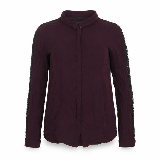 Front view of IKKS women’s purple viscose basic button-up, size UK 6, collared - lace