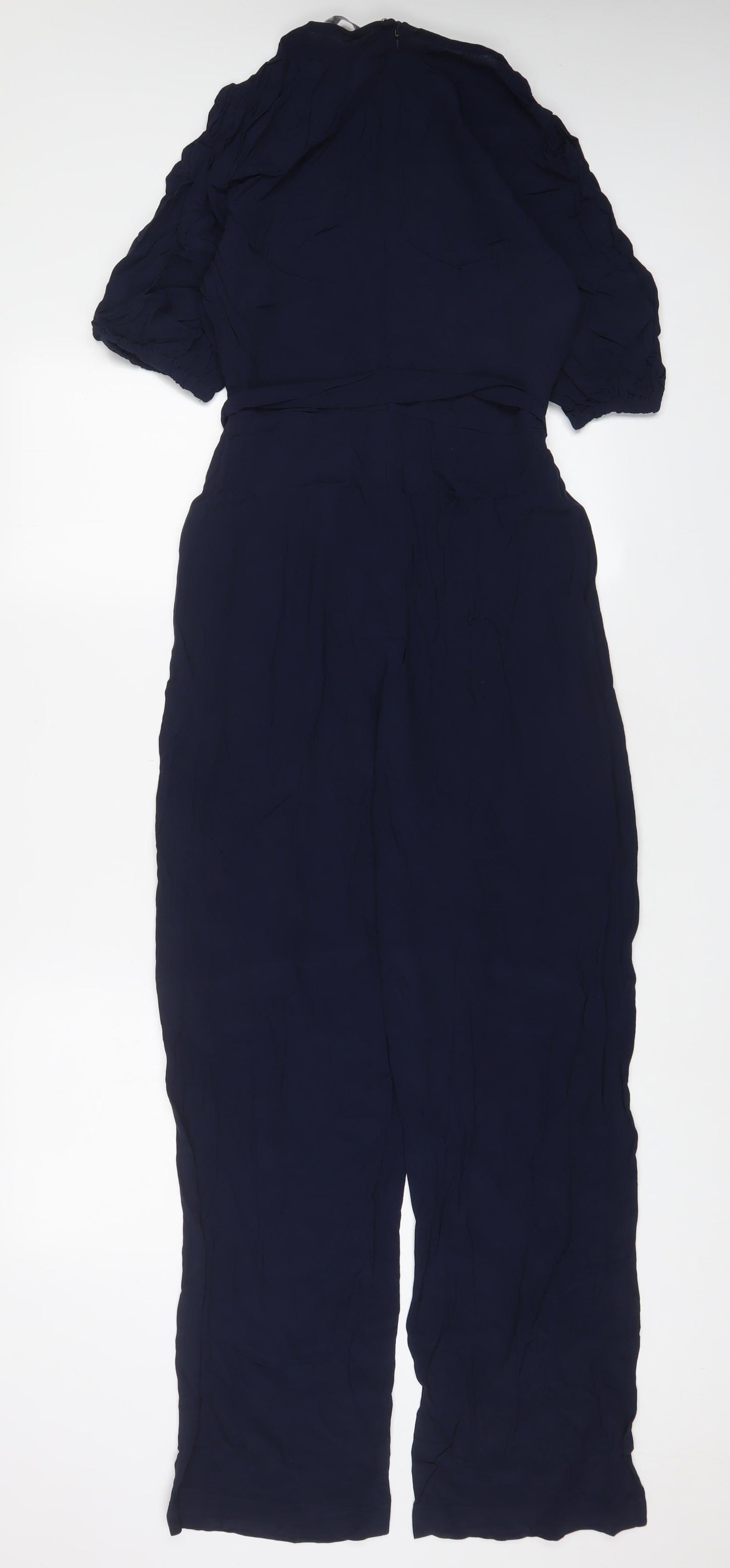 Marks and Spencer Womens Blue Viscose Jumpsuit One-Piece Size 10 L30 in Zip - Belted