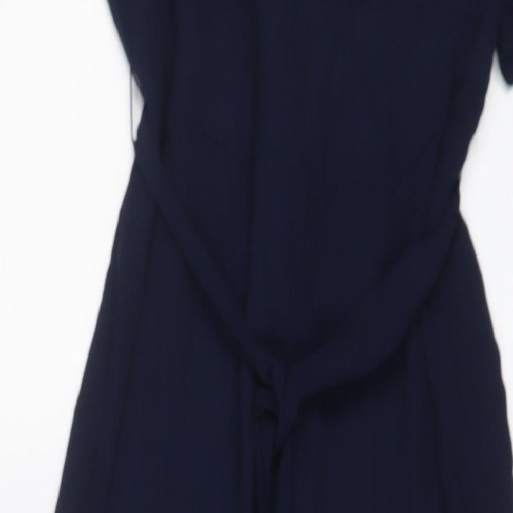 Marks and Spencer Womens Blue Viscose Jumpsuit One-Piece Size 10 L30 in Zip - Belted