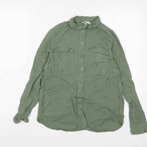 H&M Womens Green Viscose Basic Button-Up Size 6 Collared