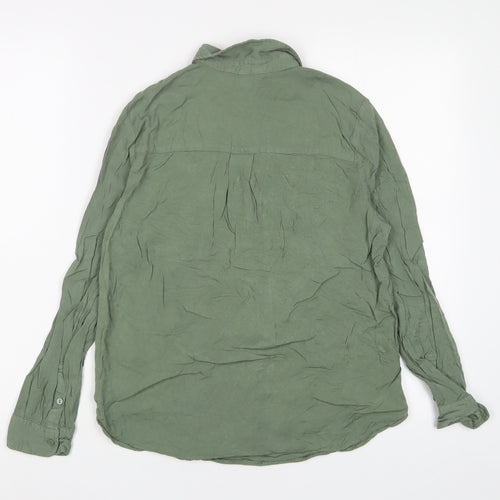 H&M Womens Green Viscose Basic Button-Up Size 6 Collared