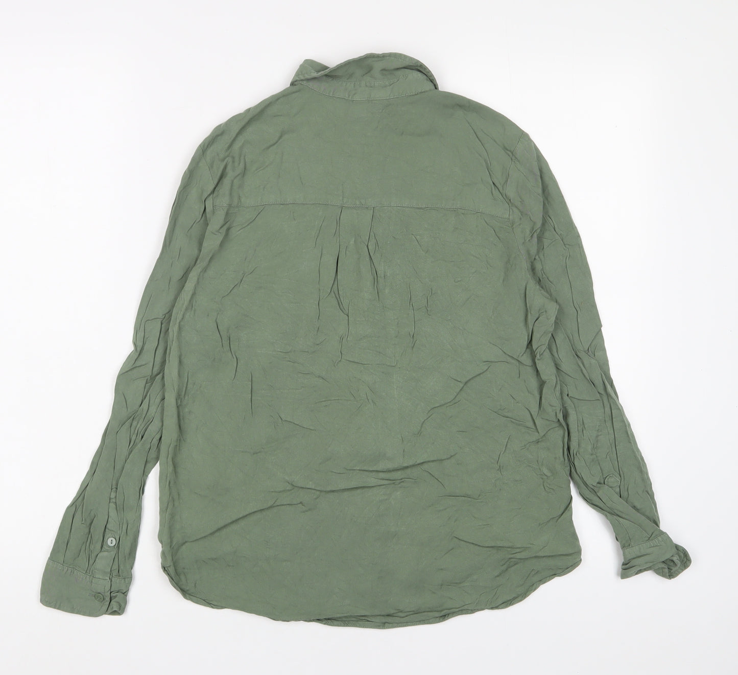 H&M Womens Green Viscose Basic Button-Up Size 6 Collared