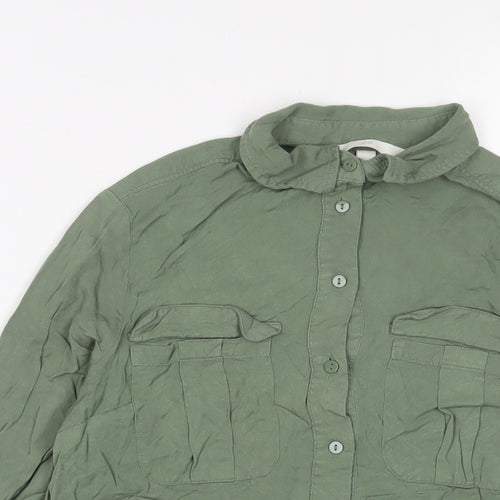 H&M Womens Green Viscose Basic Button-Up Size 6 Collared