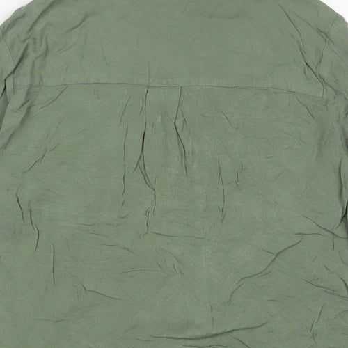 H&M Womens Green Viscose Basic Button-Up Size 6 Collared