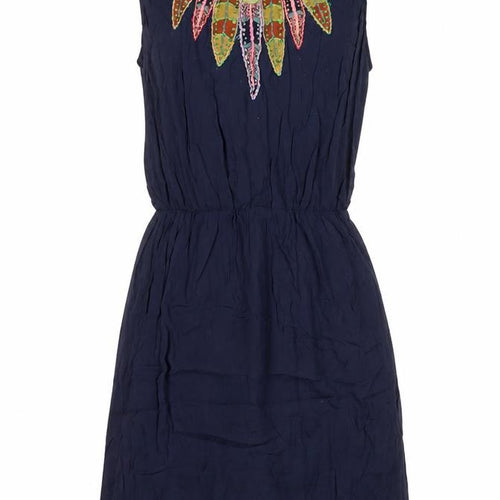 Warehouse Womens Blue Viscose A-Line Size 8 Boat Neck Tie - Embroidered, Beaded