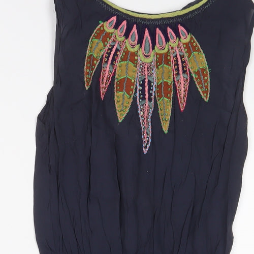 Warehouse Womens Blue Viscose A-Line Size 8 Boat Neck Tie - Embroidered, Beaded