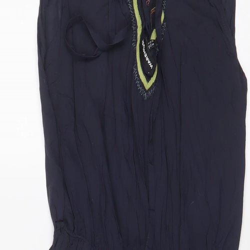 Warehouse Womens Blue Viscose A-Line Size 8 Boat Neck Tie - Embroidered, Beaded