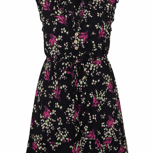 Purple Womens Multicoloured Floral Viscose A-Line Size S V-Neck Button - Frill, Belted
