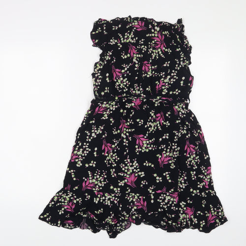 Purple Womens Multicoloured Floral Viscose A-Line Size S V-Neck Button - Frill, Belted