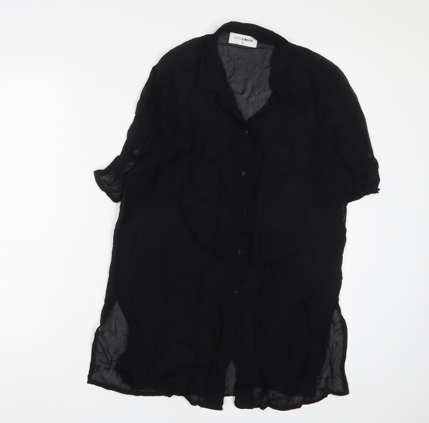 Doris Streich. Womens Black Polyester Basic Button-Up Size 8 Collared