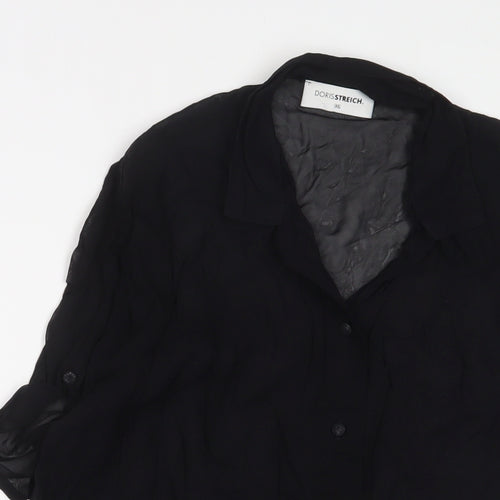 Doris Streich. Womens Black Polyester Basic Button-Up Size 8 Collared