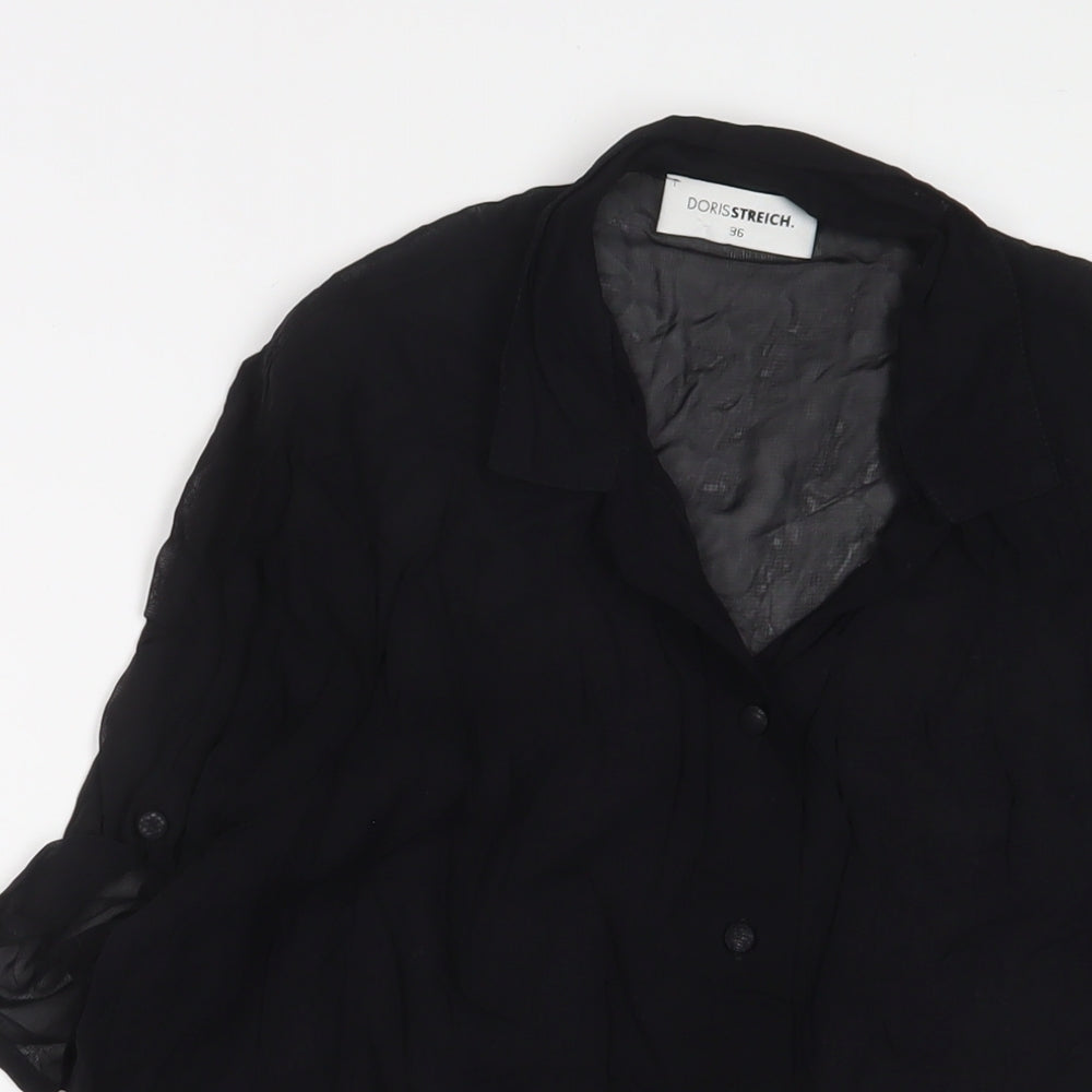 Doris Streich. Womens Black Polyester Basic Button-Up Size 8 Collared