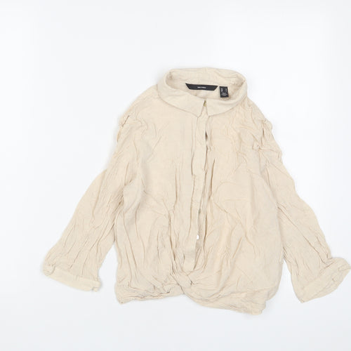 VERO MODA Womens Beige Linen Basic Button-Up Size S Collared