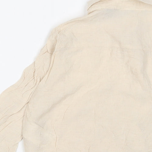 VERO MODA Womens Beige Linen Basic Button-Up Size S Collared