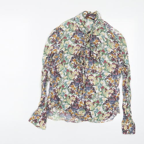 Zara Womens Multicoloured Floral Viscose Basic Button-Up Size S Collared