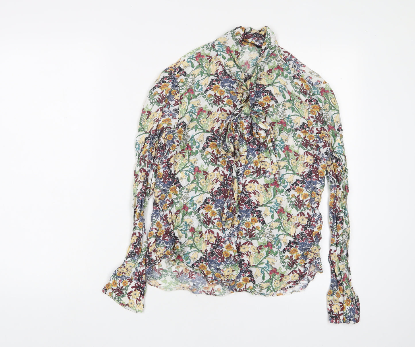 Zara Womens Multicoloured Floral Viscose Basic Button-Up Size S Collared