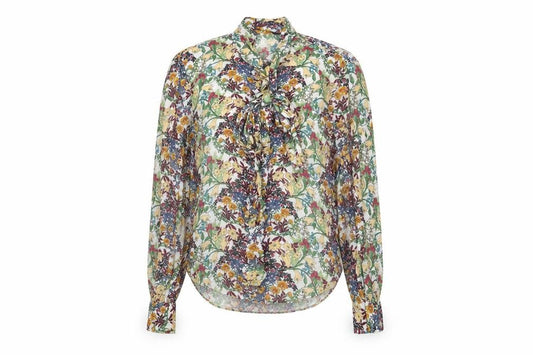 Front view of Zara women’s multicoloured floral viscose basic button-up, size S, collared