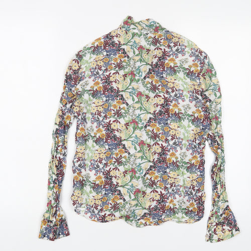 Zara Womens Multicoloured Floral Viscose Basic Button-Up Size S Collared