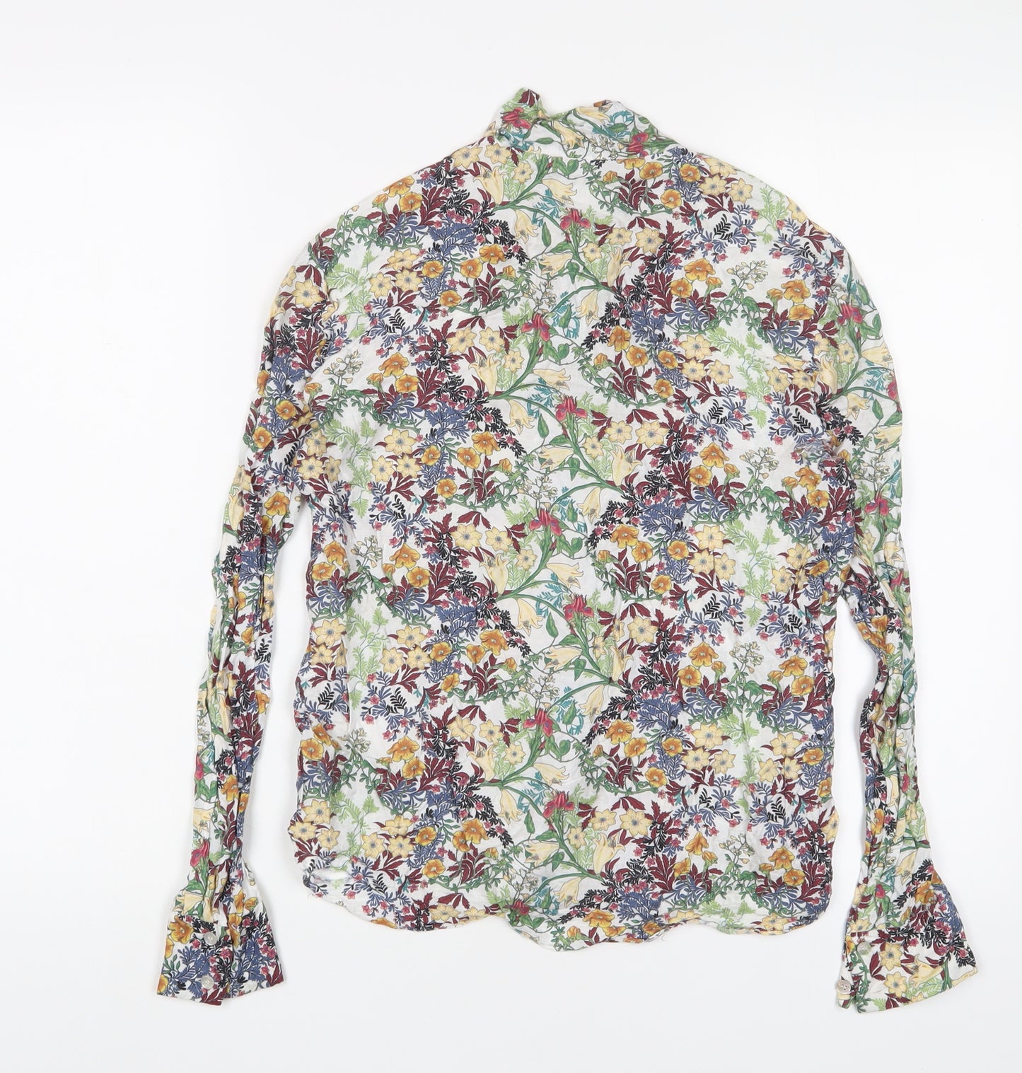 Zara Womens Multicoloured Floral Viscose Basic Button-Up Size S Collared
