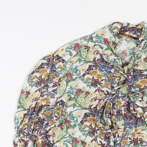 Zara Womens Multicoloured Floral Viscose Basic Button-Up Size S Collared