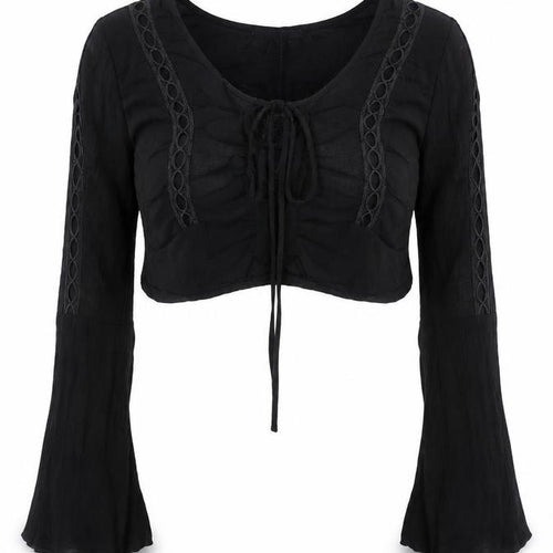 FOREVER 21 Womens Black Viscose Cropped Blouse Size S V-Neck - Embroidered