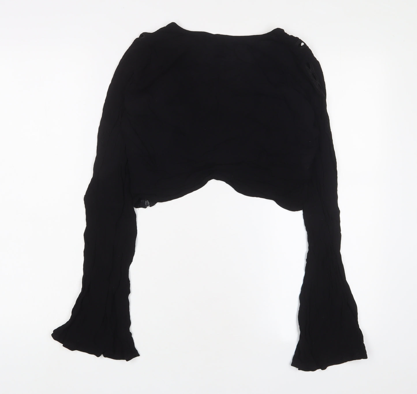 FOREVER 21 Womens Black Viscose Cropped Blouse Size S V-Neck - Embroidered