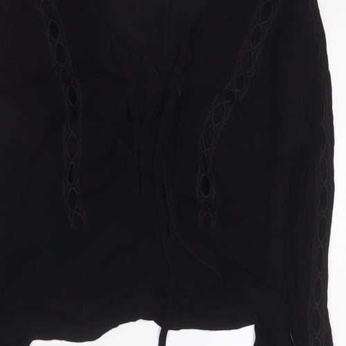FOREVER 21 Womens Black Viscose Cropped Blouse Size S V-Neck - Embroidered