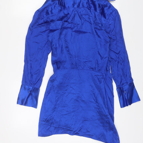 Zara Womens Blue Viscose Wrap Dress Size 12 V-Neck Tie - Belted