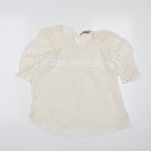Dorothy Perkins Womens Beige Viscose Basic T-Shirt Size 12 Crew Neck - Embroidered