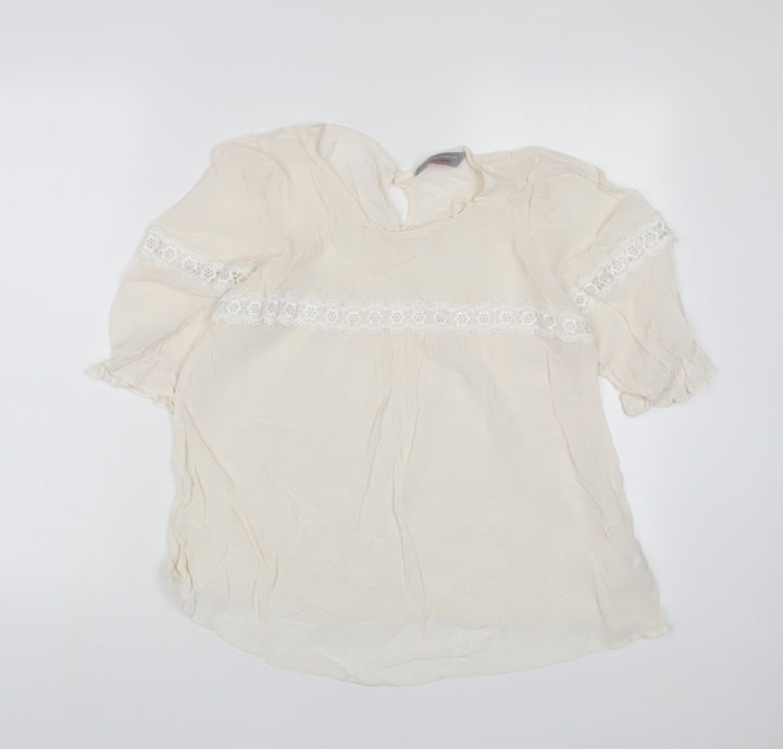 Dorothy Perkins Womens Beige Viscose Basic T-Shirt Size 12 Crew Neck - Embroidered