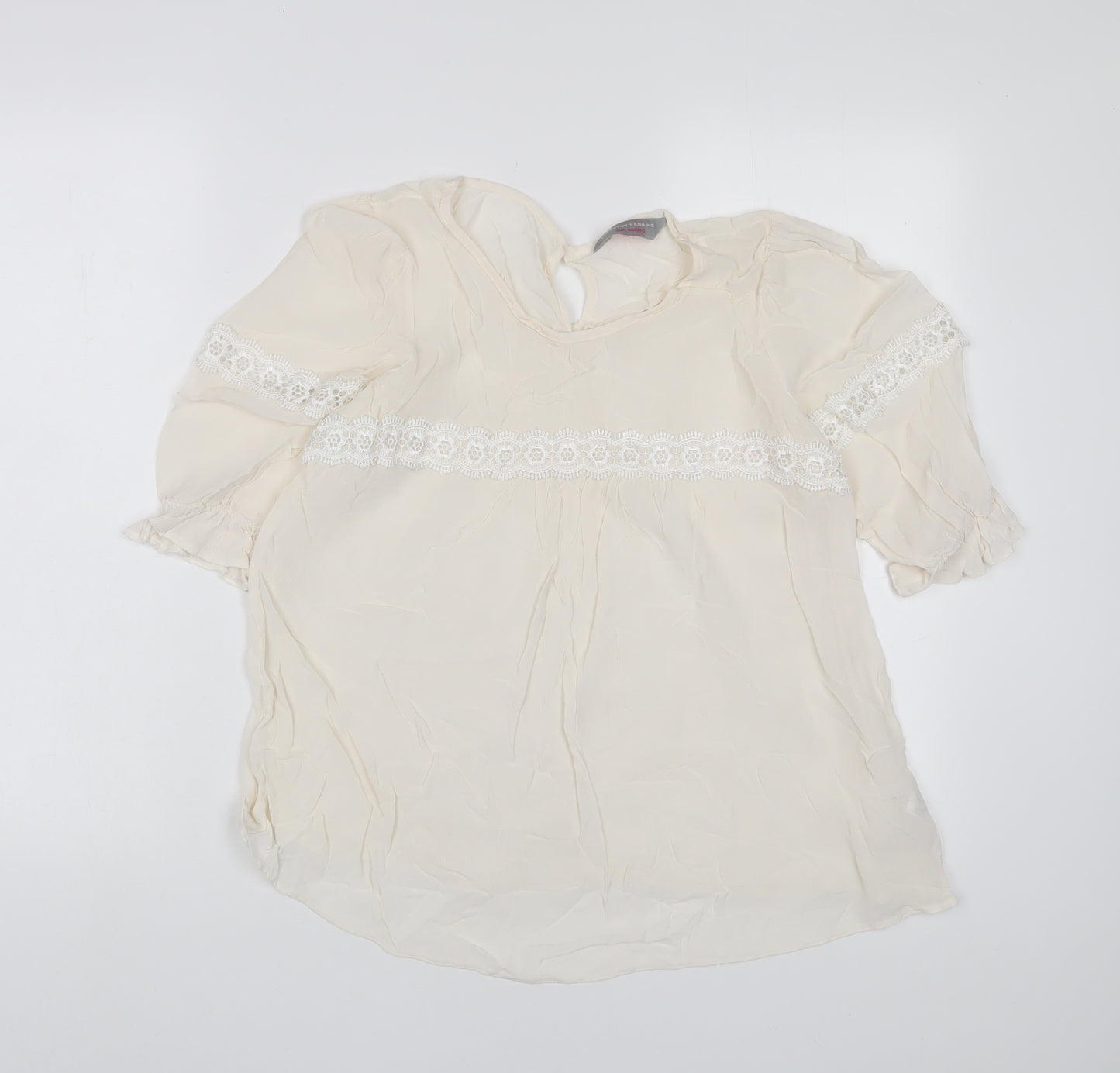 Dorothy Perkins Womens Beige Viscose Basic T-Shirt Size 12 Crew Neck - Embroidered