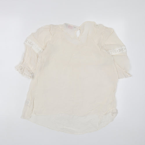 Dorothy Perkins Womens Beige Viscose Basic T-Shirt Size 12 Crew Neck - Embroidered
