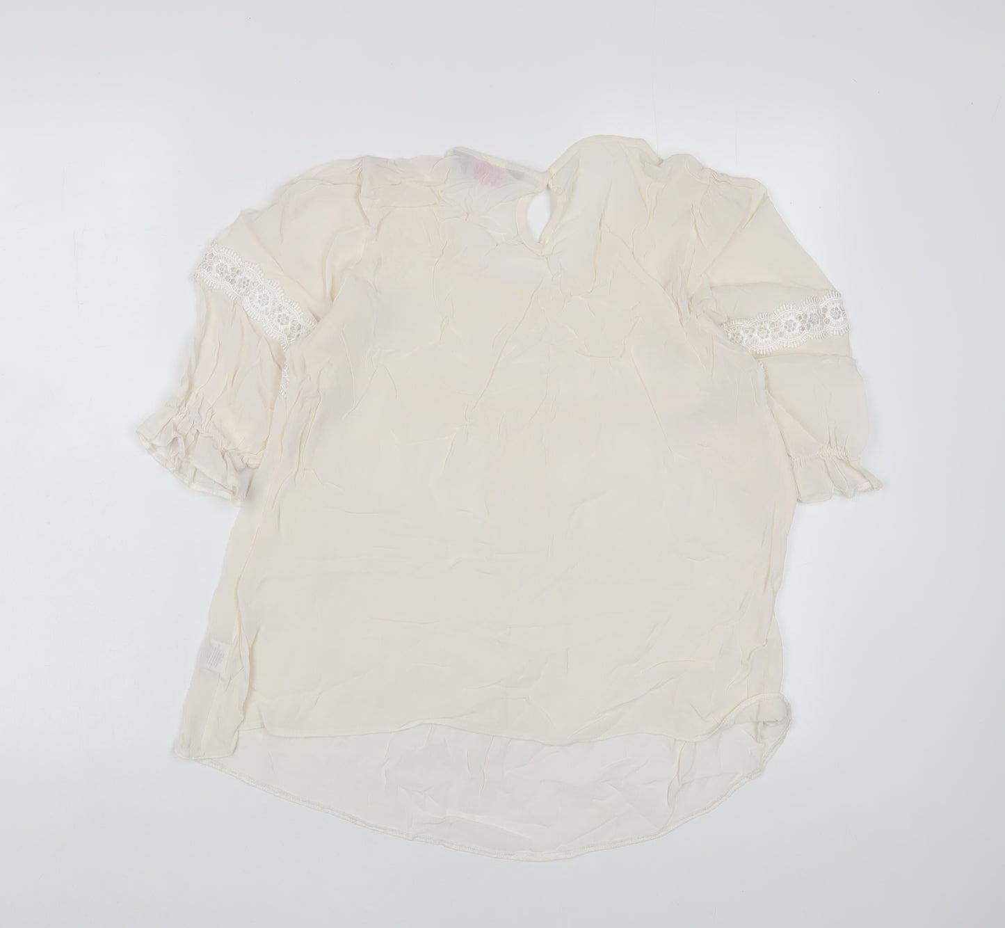 Dorothy Perkins Womens Beige Viscose Basic T-Shirt Size 12 Crew Neck - Embroidered