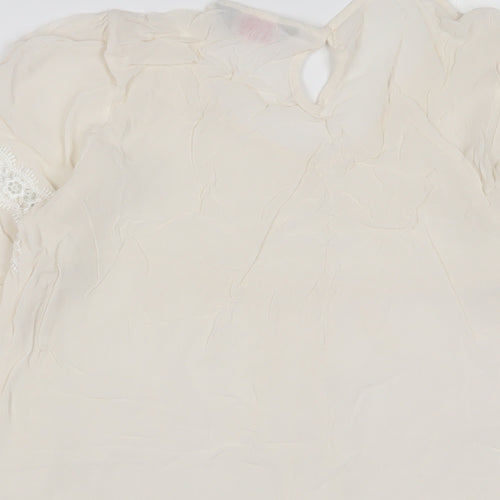 Dorothy Perkins Womens Beige Viscose Basic T-Shirt Size 12 Crew Neck - Embroidered